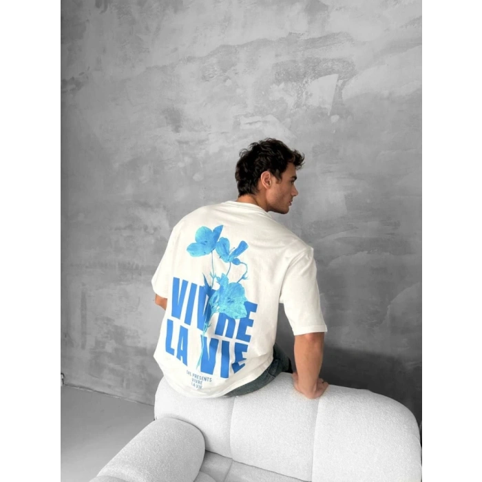 MARSiLYAN- Ön Ve Arka Baskılı Oversize Bisiklet Yaka T-shirt- Beyaz