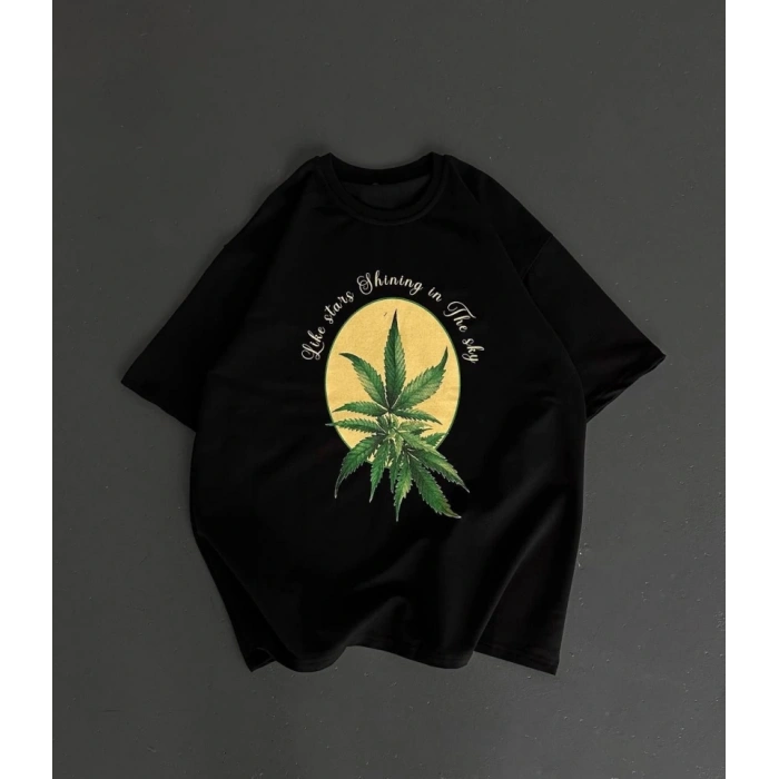 MARSiLYAN- Ön Ve Arka Baskılı Oversize Bisiklet Yaka T-shirt- Siyah