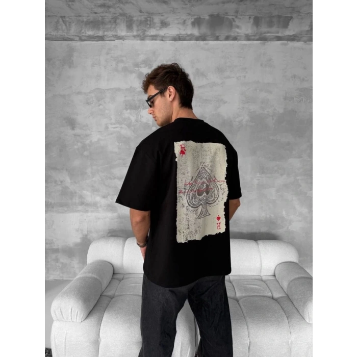 MARSiLYAN- Ön Ve Arka Baskılı Oversize Bisiklet Yaka T-shirt - Siyah