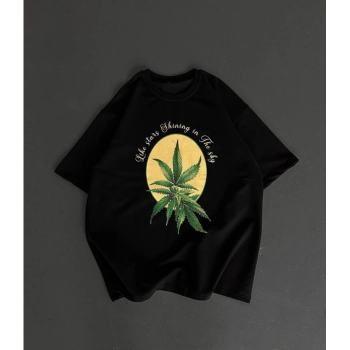 MARSiLYAN- Ön Ve Arka Baskılı Oversize Bisiklet Yaka Tshirt