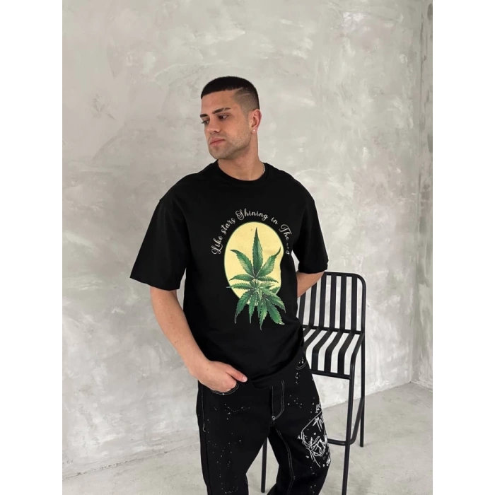 MARSiLYAN- Ön Ve Arka Baskılı Oversize Bisiklet Yaka Tshirt