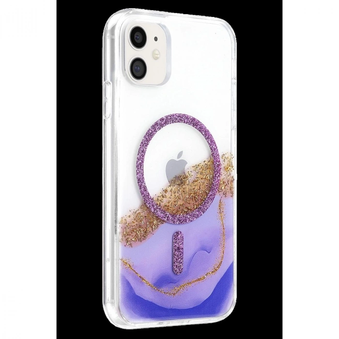 MARSİLYAN™- Onegif Apple İphone 11 Lotus Simli Magsafe Kapak - Mor