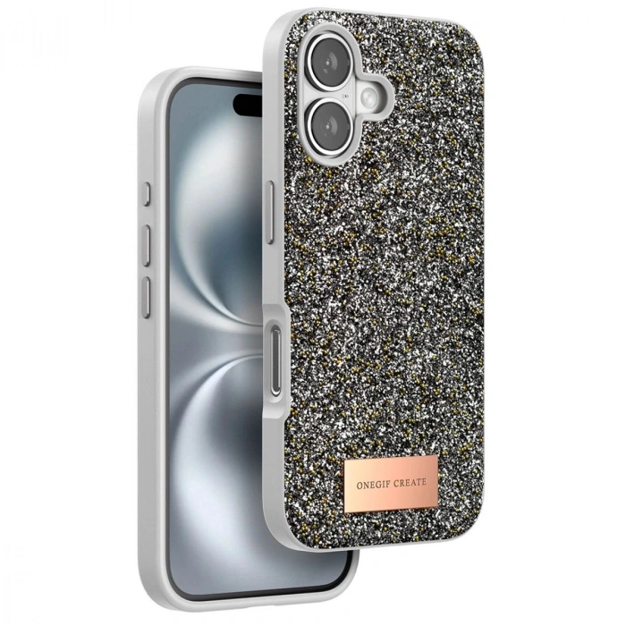 MARSİLYAN™- Onegif Apple İphone 16 Bright Simli Kapak - Gümüş