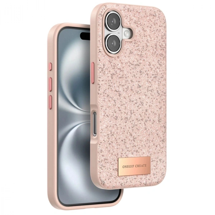 MARSİLYAN™- Onegif Apple İphone 16 Bright Simli Kapak - Pembe