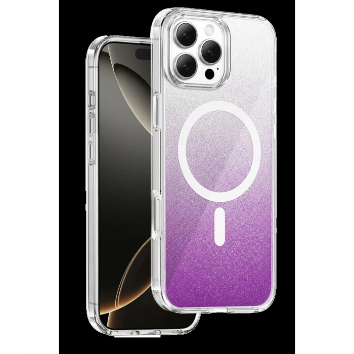 MARSİLYAN™- Onegif Apple İphone 16 Pro Max Sora Simli Magsafe Kapak - Mor