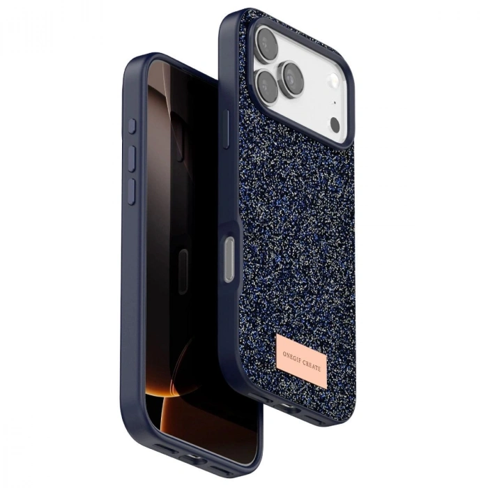 MARSİLYAN™- Onegif Apple İphone 17 Pro Bright Simli Kapak - Mavi