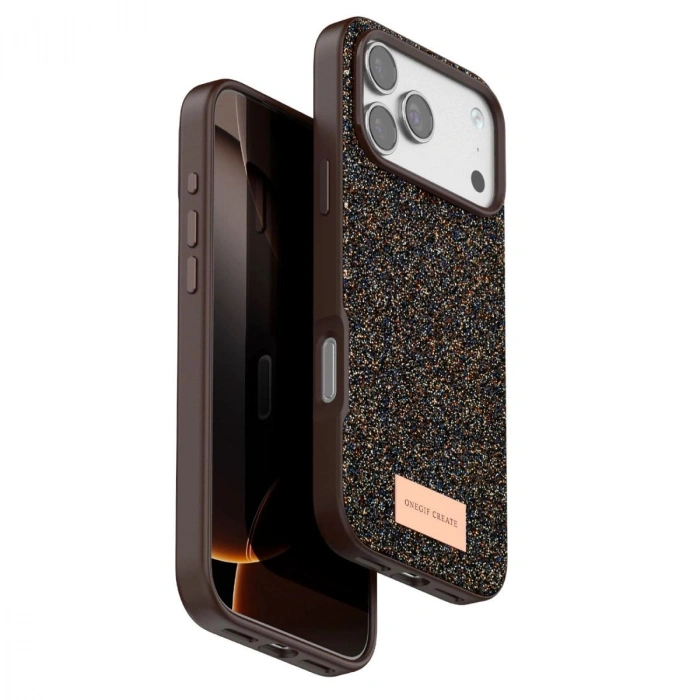 MARSİLYAN™- Onegif Apple İphone 17 Pro Max Bright Simli Kapak - Gold