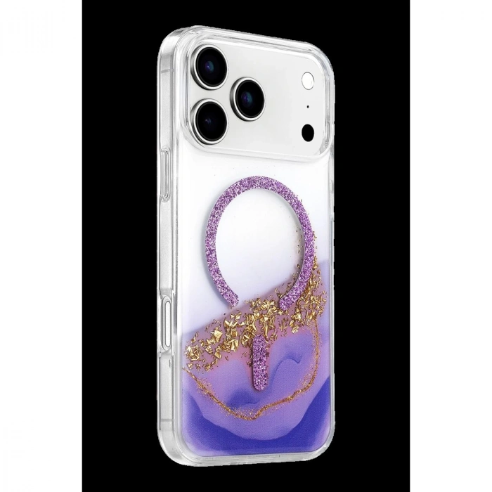 MARSİLYAN™- Onegif Apple İphone 17 Pro Max Lotus Simli Magsafe Kapak - Mor