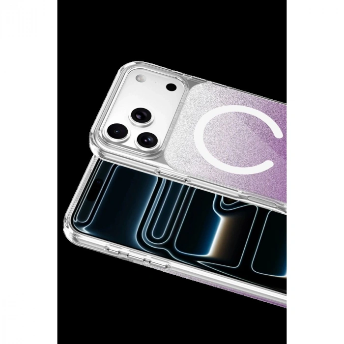 MARSİLYAN™- Onegif Apple İphone 17 Pro Max Sora Simli Magsafe Kapak - Mor