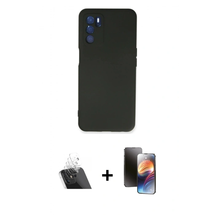 MARSİLYAN™- Oppo A16 Kılıf Ahenk Serisi - Siyah 3D Antistatik Mat Seramik Nano Ekran Koruyucu + Kamera Lens Koruma Cam - SF
