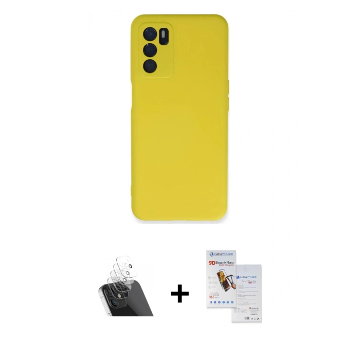MARSİLYAN™- Oppo A16 Kılıf Ahenk Serisi - Siyah Seramik Nano Ekran Koruyucu + Kamera Lens Koruma Cam - SF