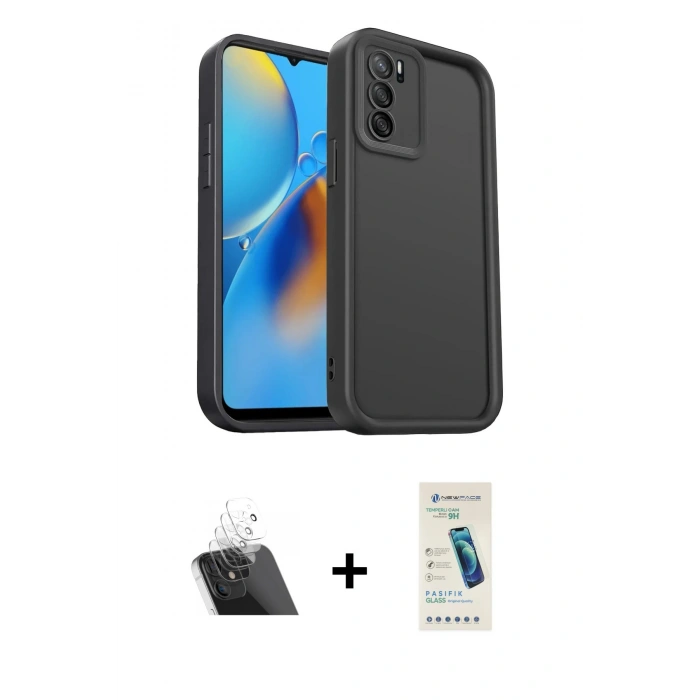 MARSİLYAN™- Oppo A16 Kılıf Yankı Yansıma Özel Seri - Şeffaf Pasifik Cam Ekran Koruyucu + Kamera Lens Koruma Cam - SF