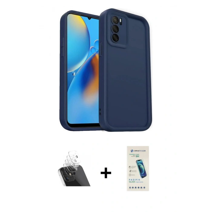MARSİLYAN™- Oppo A16 Kılıf Yankı Yansıma Özel Seri - Şeffaf Pasifik Cam Ekran Koruyucu + Kamera Lens Koruma Cam - SF