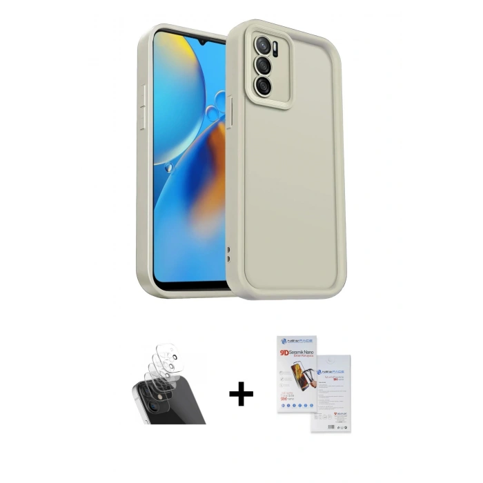 MARSİLYAN™- Oppo A16 Kılıf Yankı Yansıma Özel Seri - Siyah Seramik Nano Ekran Koruyucu + Kamera Lens Koruma Cam - SF