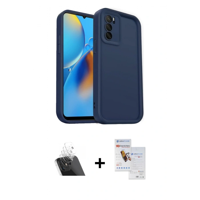 MARSİLYAN™- Oppo A16 Kılıf Yankı Yansıma Özel Seri - Siyah Seramik Nano Ekran Koruyucu + Kamera Lens Koruma Cam - SF