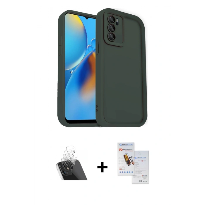 MARSİLYAN™- Oppo A16 Kılıf Yankı Yansıma Özel Seri - Siyah Seramik Nano Ekran Koruyucu + Kamera Lens Koruma Cam - SF