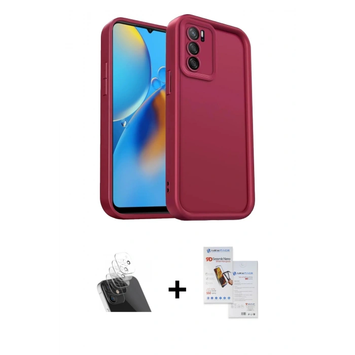 MARSİLYAN™- Oppo A16 Kılıf Yankı Yansıma Özel Seri - Siyah Seramik Nano Ekran Koruyucu + Kamera Lens Koruma Cam - SF