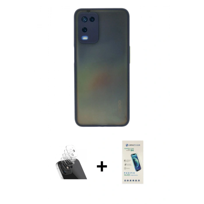 MARSİLYAN™- Oppo A54 4G Kılıf Ahenk Çizgi Serisi - Şeffaf Pasifik Cam Ekran Koruyucu + Kamera Lens Koruma Cam - SF