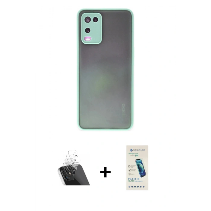 MARSİLYAN™- Oppo A54 4G Kılıf Ahenk Çizgi Serisi - Şeffaf Pasifik Cam Ekran Koruyucu + Kamera Lens Koruma Cam - SF