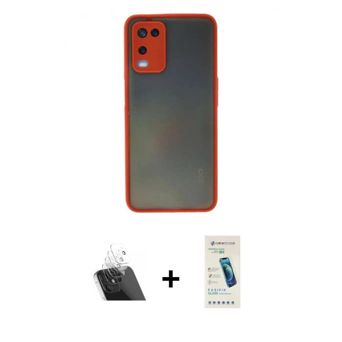 MARSİLYAN™- Oppo A54 4G Kılıf Ahenk Çizgi Serisi - Şeffaf Pasifik Cam Ekran Koruyucu + Kamera Lens Koruma Cam - SF
