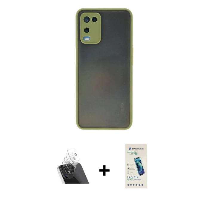 MARSİLYAN™- Oppo A54 4G Kılıf Ahenk Çizgi Serisi - Şeffaf Pasifik Cam Ekran Koruyucu + Kamera Lens Koruma Cam - SF