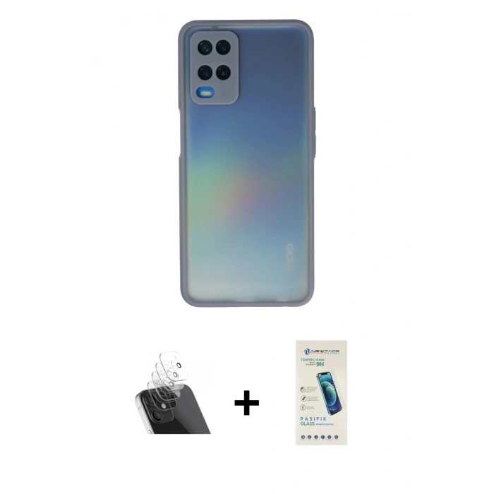 MARSİLYAN™- Oppo A54 4G Kılıf Ahenk Çizgi Serisi - Şeffaf Pasifik Cam Ekran Koruyucu + Kamera Lens Koruma Cam - SF