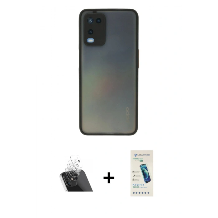 MARSİLYAN™- Oppo A54 4G Kılıf Ahenk Çizgi Serisi - Şeffaf Pasifik Cam Ekran Koruyucu + Kamera Lens Koruma Cam - SF