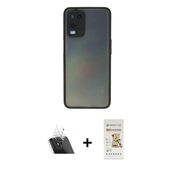 MARSİLYAN™- Oppo A54 4G Kılıf Ahenk Çizgi Serisi - Siyah Mat Seramik Nano Ekran Koruyucu + Kamera Lens Koruma Cam - SF