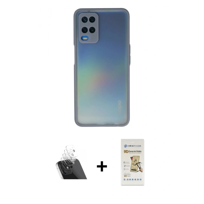 MARSİLYAN™- Oppo A54 4G Kılıf Ahenk Çizgi Serisi - Siyah Mat Seramik Nano Ekran Koruyucu + Kamera Lens Koruma Cam - SF