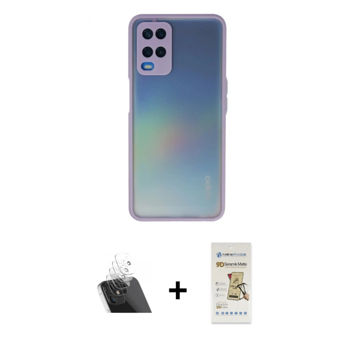 MARSİLYAN™- Oppo A54 4G Kılıf Ahenk Çizgi Serisi - Siyah Mat Seramik Nano Ekran Koruyucu + Kamera Lens Koruma Cam - SF