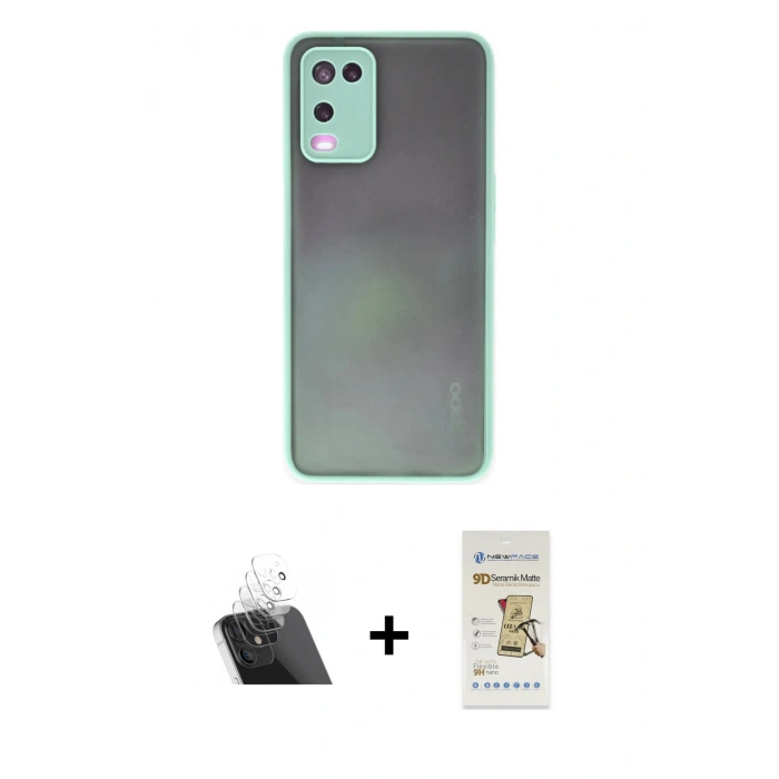MARSİLYAN™- Oppo A54 4G Kılıf Ahenk Çizgi Serisi - Siyah Mat Seramik Nano Ekran Koruyucu + Kamera Lens Koruma Cam - SF