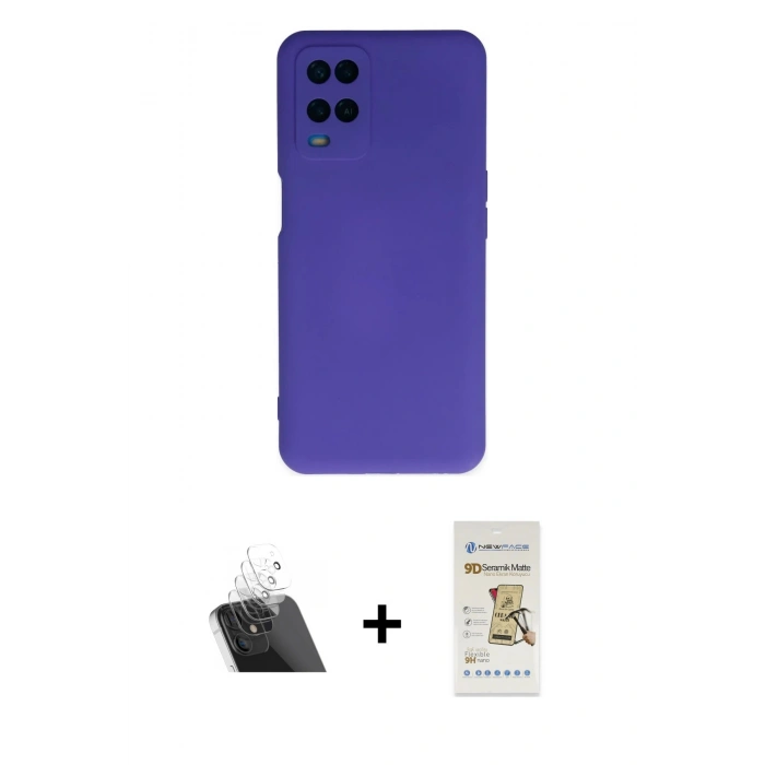 MARSİLYAN™- Oppo A54 4G Kılıf Ahenk Serisi - Siyah Mat Seramik Nano Ekran Koruyucu + Kamera Lens Koruma Cam - SF