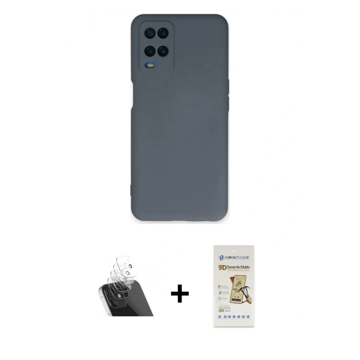 MARSİLYAN™- Oppo A54 4G Kılıf Ahenk Serisi - Siyah Mat Seramik Nano Ekran Koruyucu + Kamera Lens Koruma Cam - SF