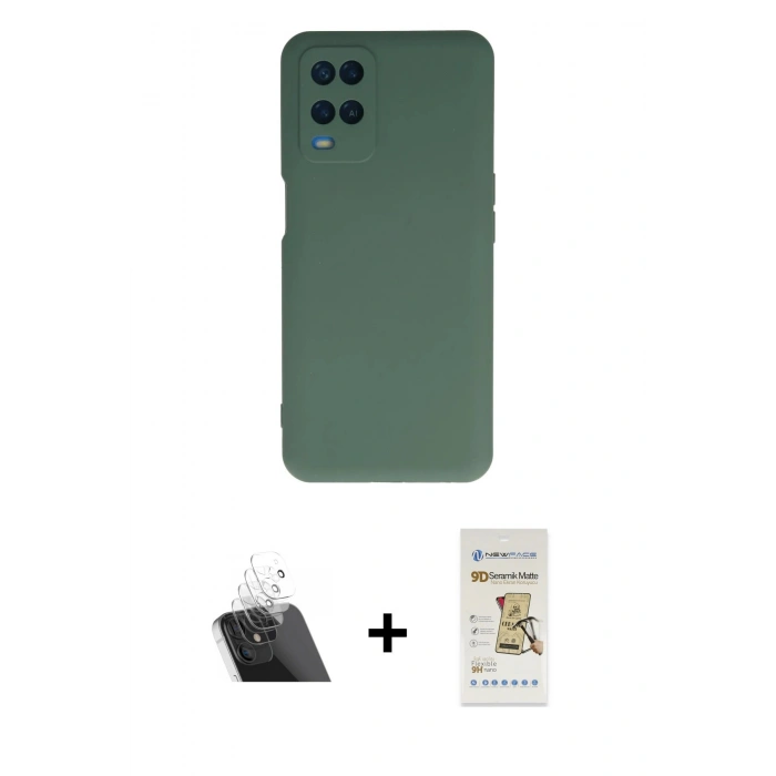 MARSİLYAN™- Oppo A54 4G Kılıf Ahenk Serisi - Siyah Mat Seramik Nano Ekran Koruyucu + Kamera Lens Koruma Cam - SF