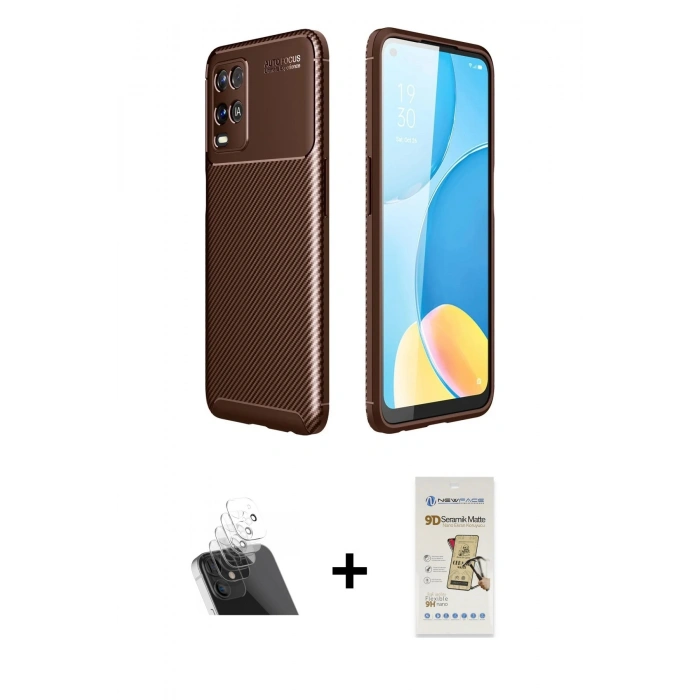 MARSİLYAN™- Oppo A54 4G Kılıf Eksen Form Prime - Siyah Mat Seramik Nano Ekran Koruyucu + Kamera Lens Koruma Cam - SF