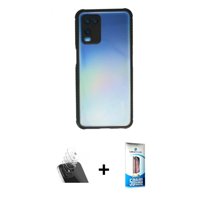 MARSİLYAN™- Oppo A54 4G Kılıf Nova Asil Özel Seri - Siyah 5D Eko Cam Ekran Koruyucu + Kamera Lens Koruma Cam - SF