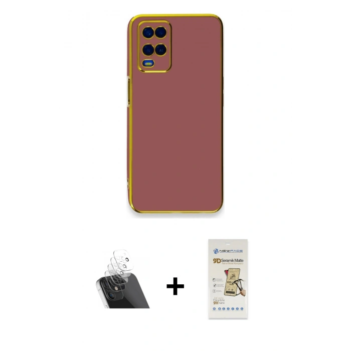 MARSİLYAN™- Oppo A54 4G Kılıf Yankı Serisi - Siyah Mat Seramik Nano Ekran Koruyucu + Kamera Lens Koruma Cam - SF