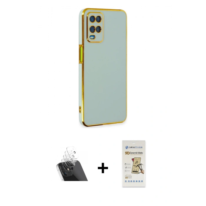 MARSİLYAN™- Oppo A54 4G Kılıf Yankı Serisi - Siyah Mat Seramik Nano Ekran Koruyucu + Kamera Lens Koruma Cam - SF