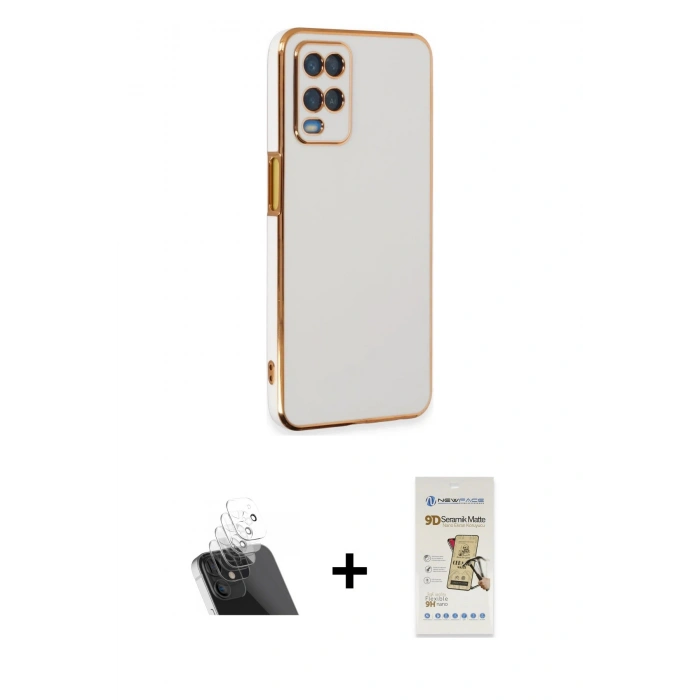 MARSİLYAN™- Oppo A54 4G Kılıf Yankı Serisi - Siyah Mat Seramik Nano Ekran Koruyucu + Kamera Lens Koruma Cam - SF