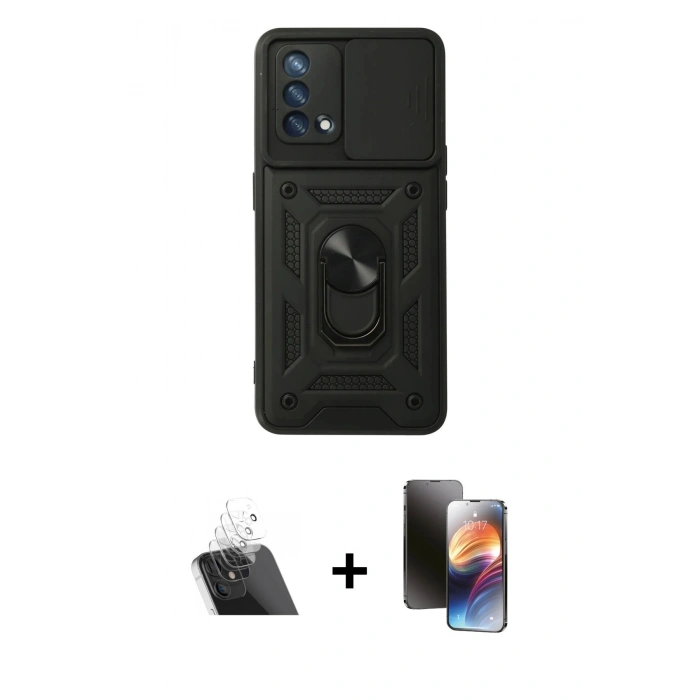MARSİLYAN™- Oppo A74 4G Kılıf Ahenk Klasik - Siyah 3D Antistatik Mat Seramik Nano Ekran Koruyucu + Kamera Lens Koruma Cam - SF