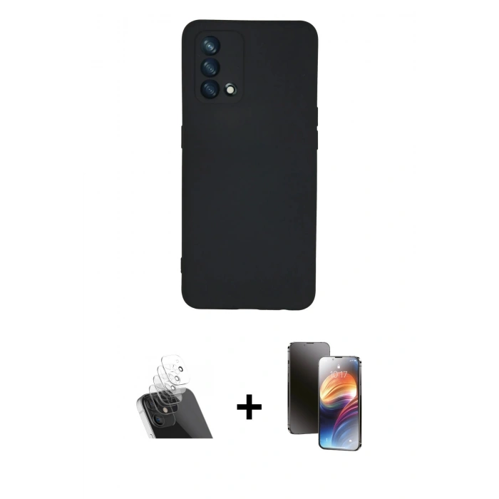 MARSİLYAN™- Oppo A74 4G Kılıf Ahenk Serisi - Siyah 3D Antistatik Mat Seramik Nano Ekran Koruyucu + Kamera Lens Koruma Cam - SF