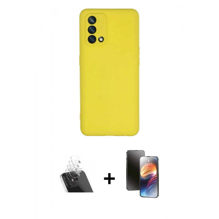 MARSİLYAN™- Oppo A74 4G Kılıf Ahenk Serisi - Siyah 3D Antistatik Mat Seramik Nano Ekran Koruyucu + Kamera Lens Koruma Cam - SF