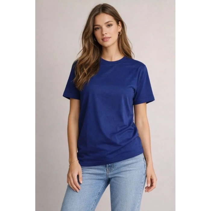 MARSiLYAN- Osy Modal Yumuşak Dokulu Kumaş Bisiklet Yaka T-shirt - Lacivert