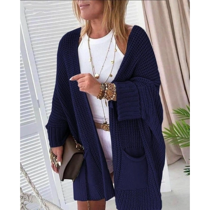 MARSiLYAN- Oversize Kalıp Cepli Salaş Triko Hırka Laci