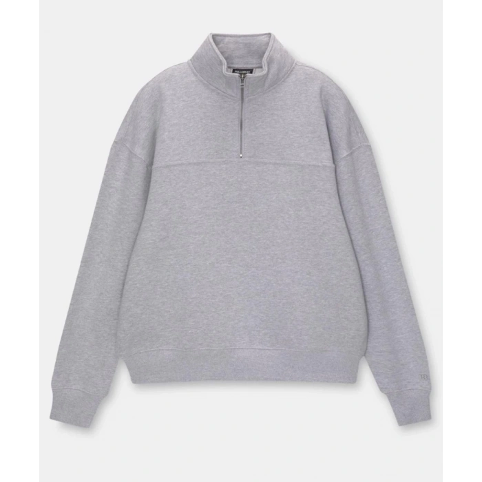 MARSiLYAN- Oversize Yarım Farmuarlı Yakalı Basic SweatShirt - Gri
