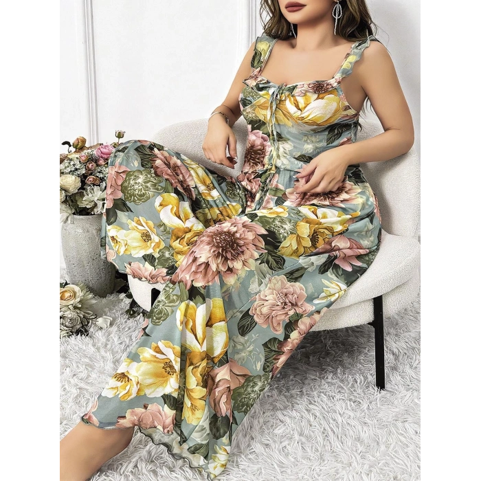 MARSiLYAN- Özel Tasarım Büyük Beden Çiçek Desenli 2li Pijama Takımı