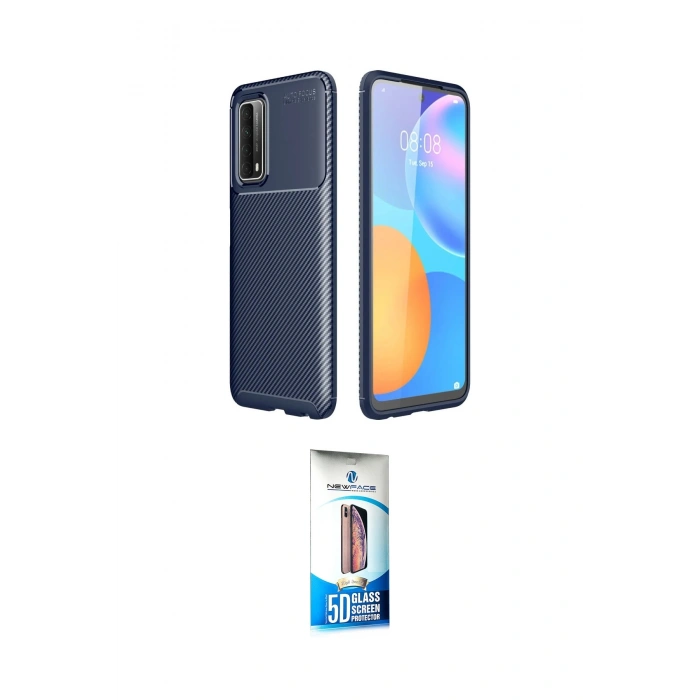 MARSİLYAN™- P Smart 2021 Kılıf Eksen Form Prime - Siyah 5D Eko Cam Ekran Koruyucu