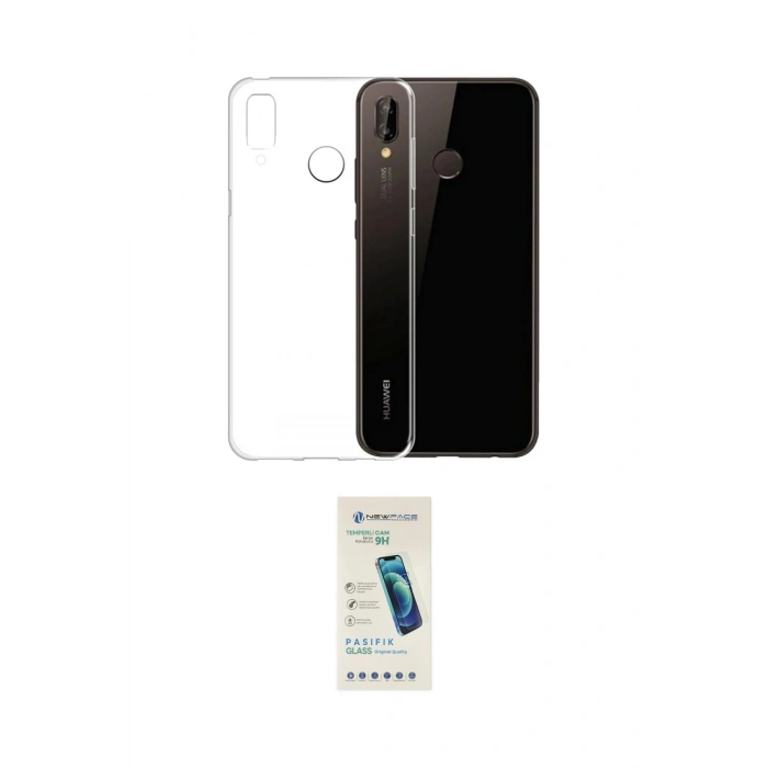 MARSİLYAN™- P20 Lite Kılıf Zirve Doku - Şeffaf Pasifik Cam Ekran Koruyucu