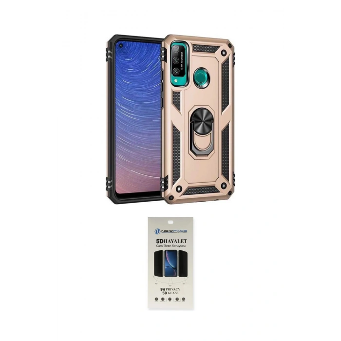 MARSİLYAN™- P40 Lite E Kılıf Ahenk Klasik Koleksiyonu - Siyah 5D Hayalet Cam Ekran Koruyucu