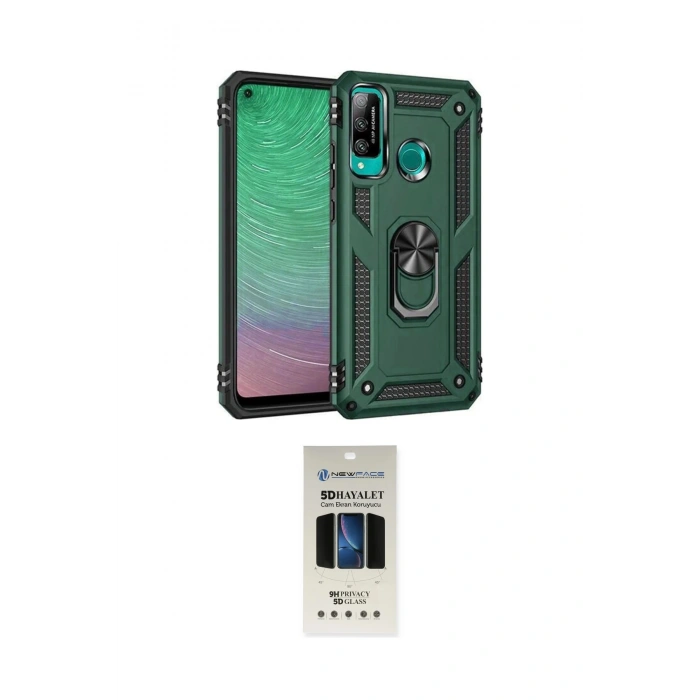 MARSİLYAN™- P40 Lite E Kılıf Ahenk Klasik Koleksiyonu - Siyah 5D Hayalet Cam Ekran Koruyucu